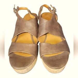 Coclico Melania Brown Leather Women's Cork Wedge Sandals Size 40